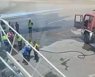 حريق يندلع في طائرة تقل زوارًا لبنانيين في مطار بغداد (فيديو)