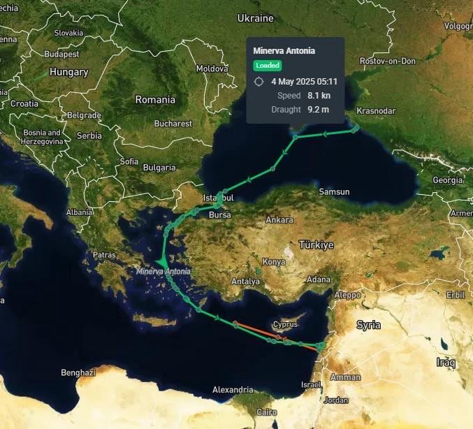 خريطة تُظهر تحركات الباخرة bureau veritas