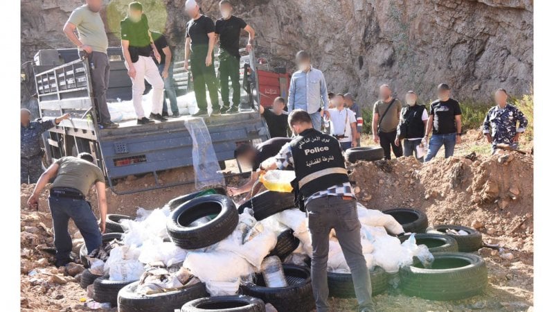 بالصور: إتلاف أطنان من الكبتاغون والكوكايين والحشيشة