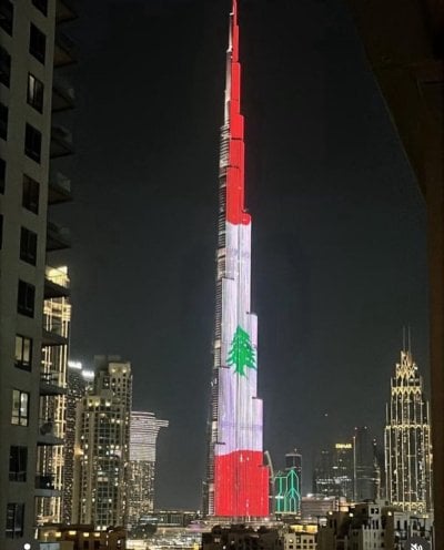 في لفتة تضامنية… دبي تضيء برج خليفة بعلم لبنان