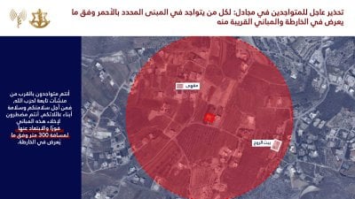 الجيش الإسرائيلي يصدر إنذارًا بإخلاء مبانٍ في مجادل وبرعشيت (صور و فيديو)