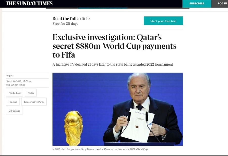 قطر دفعت 880 مليون دولار للفيفا بعقود سرية