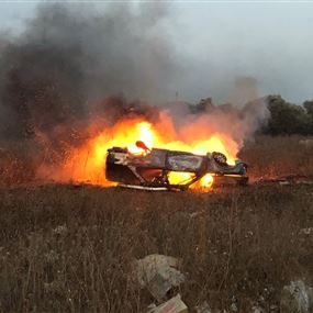 بالصورة: جريح في برج الملوك جراء انقلاب سيارته واشتعالها