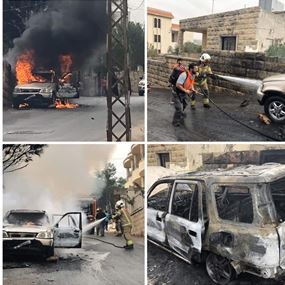 بالصور: احتراق سيارة في بنت جبيل ونجاة سائقها بأعجوبة 