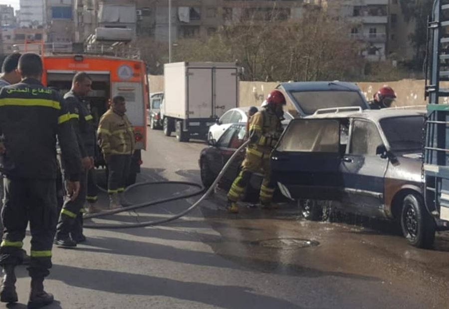 بالصور: حريق سيارة في الطريق الجديدة