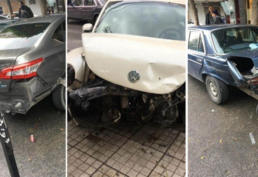 بالصورة: سيارة تجتاح عدداً من السيارات في صور 