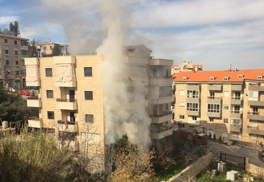 بالصور: حريق احد المباني السكنية في المتن