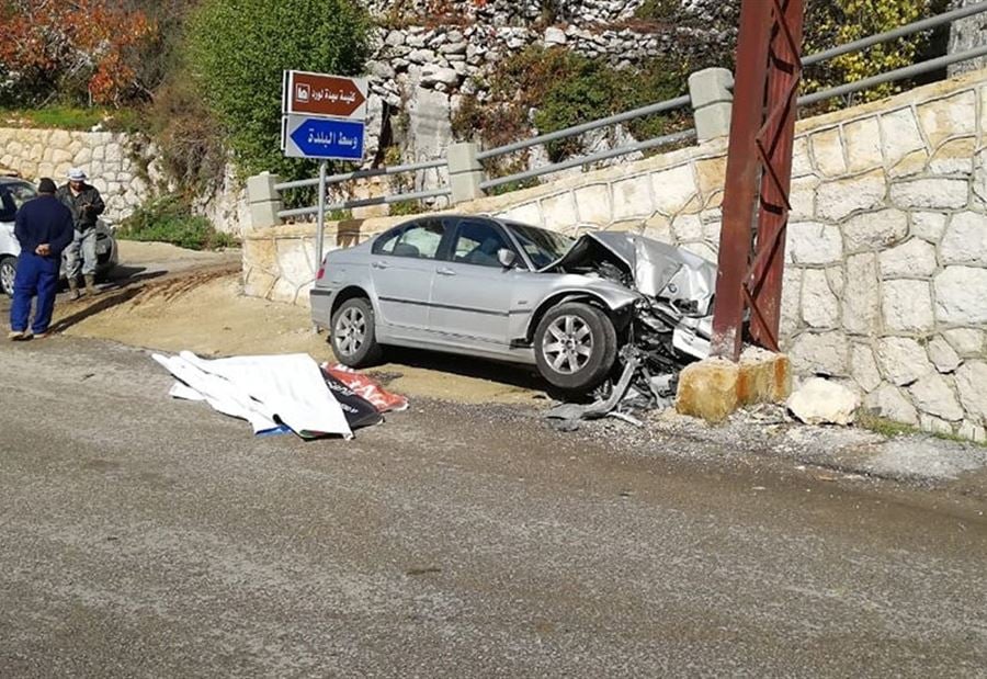 بالصورة: قتيل اثر حادث انزلاق سيارة في كفردبيان
