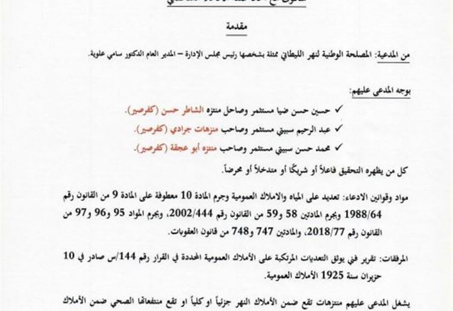 شكوى لمصلحة الليطاني ضد أصحاب منتزهات في كفرصير 
