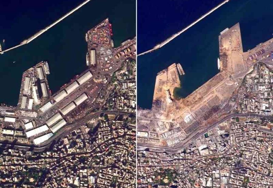 "خليفة سات" يرصد مرفأ بيروت قبل وبعد الإنفجار  "خليفة سات" يرصد مرفأ بيروت قبل وبعد الإنفجار