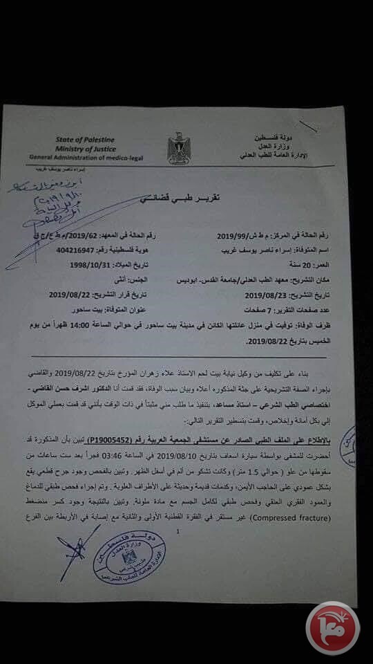  أسباب وفاة الفلسطينية إسراء غريب