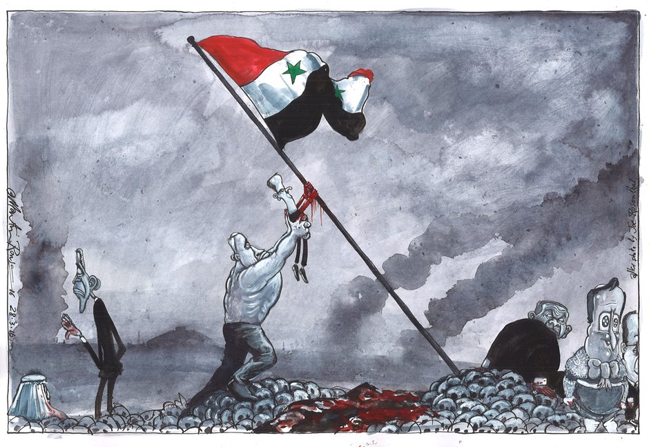 كاريكاتير يجسد المشهد السوري بين بوتين وأوباما